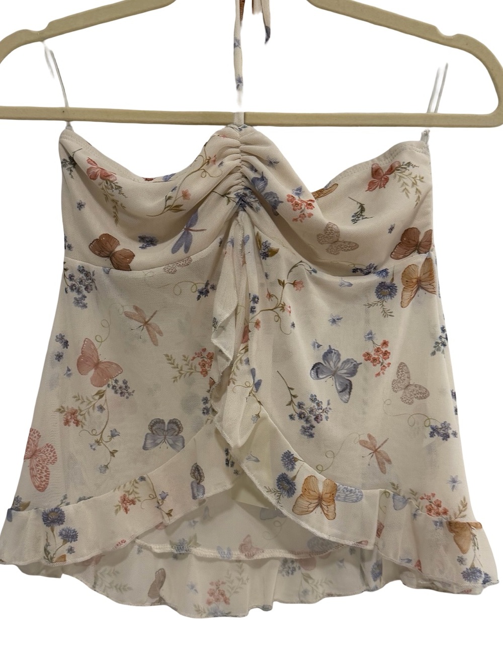 Butterfly Print Halter Cami Top Cream S NWT - Picture 2 of 8